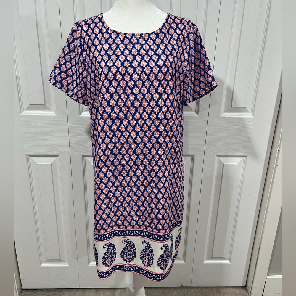 Orange and blue JCrew shift dress